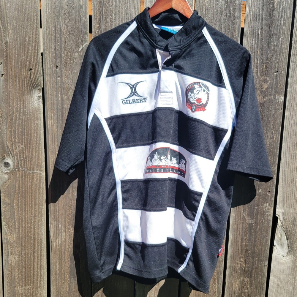 Gilbert Portland Rugby Club Jersey Mens XL Black White Praise The Lard 11 Shirt